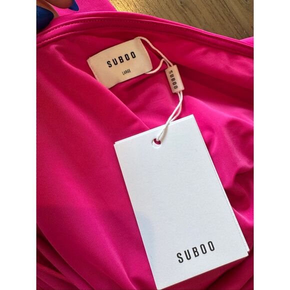NWT SUBOO Large Garnet Ruched One Shoulder Mini Dress Hyper Pink Party Revolve - Picture 8 of 11